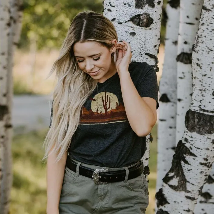 Riding Into The Sunset Graphic Tee Grey Women Stetson Tees
