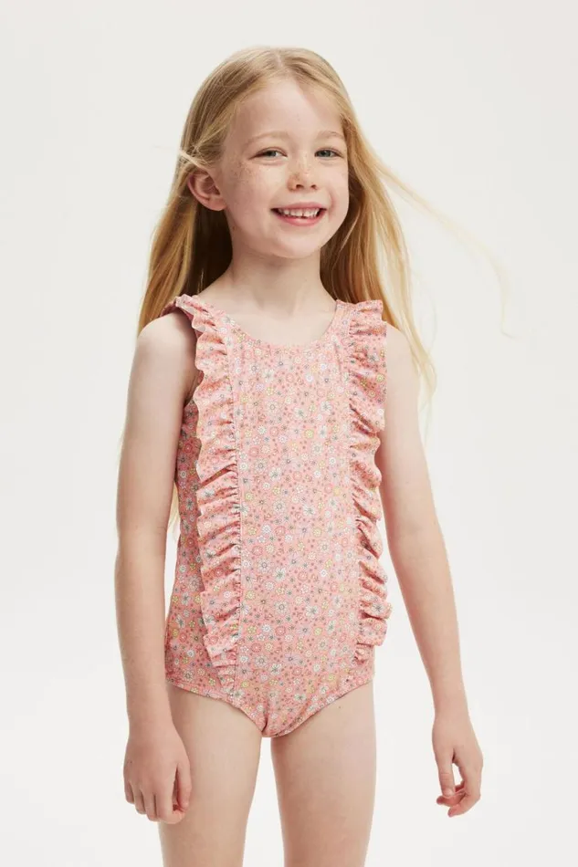 Riley Ruffle One Piece Orange Coralmimi Ditsy Girls Cotton On Swimwear
