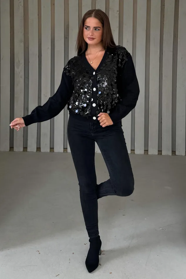 Rita Black And Silver Sequin Knit Cardigan Women Girl In Mind Knitwear