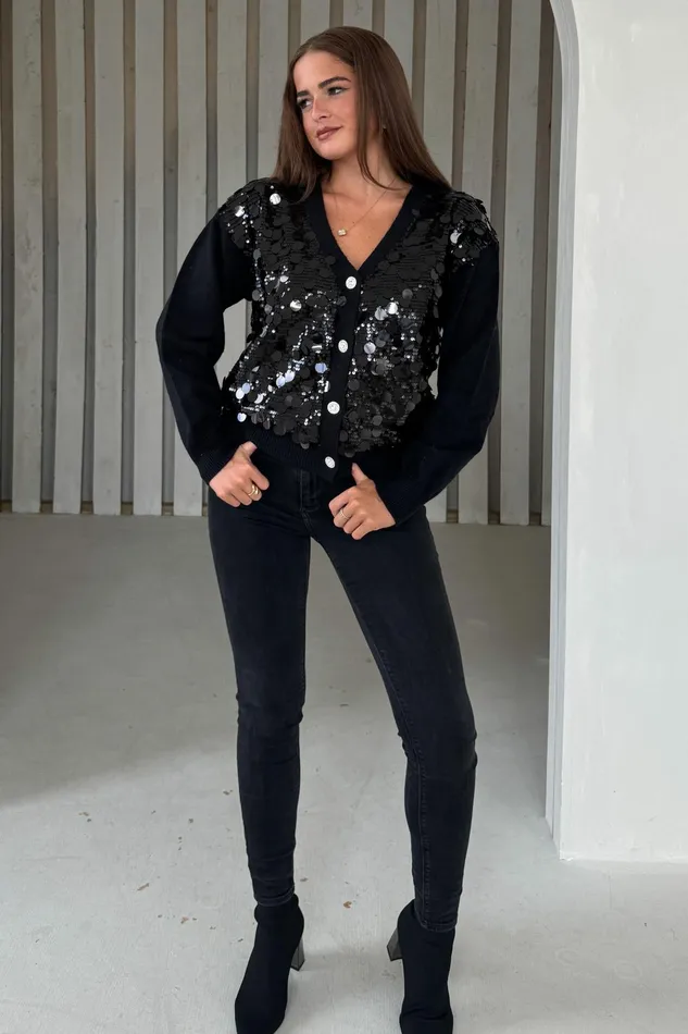 Rita Black And Silver Sequin Knit Cardigan Women Girl In Mind Knitwear Rita Black And Silver Sequin Knit Cardigan Women Girl In Mind Knitwear