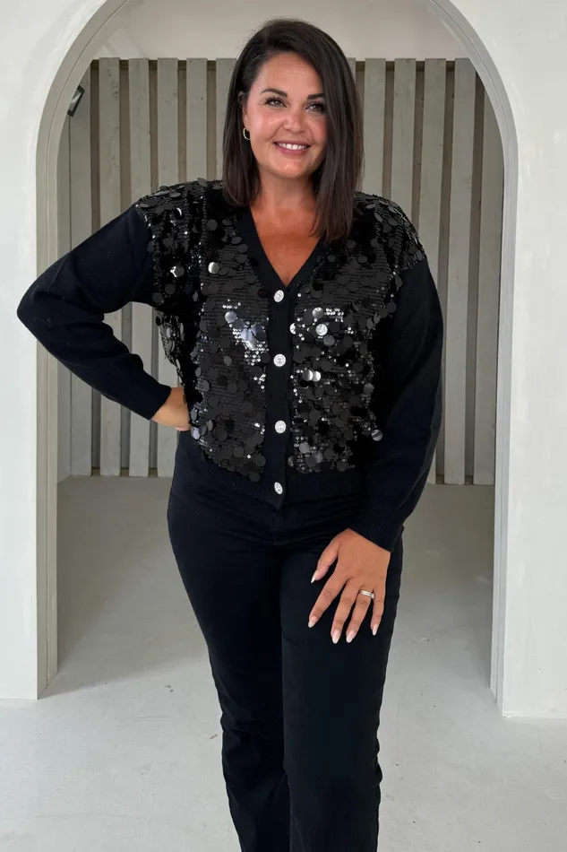 Rita Black And Silver Sequin Knit Cardigan Women Girl In Mind Knitwear Rita Black And Silver Sequin Knit Cardigan Women Girl In Mind Knitwear