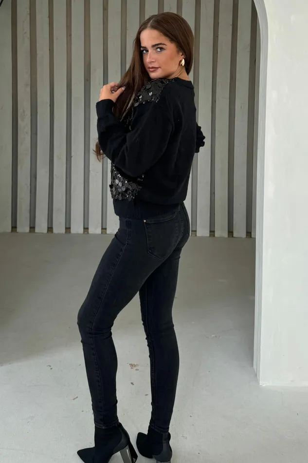 Rita Black And Silver Sequin Knit Cardigan Women Girl In Mind Knitwear Rita Black And Silver Sequin Knit Cardigan Women Girl In Mind Knitwear