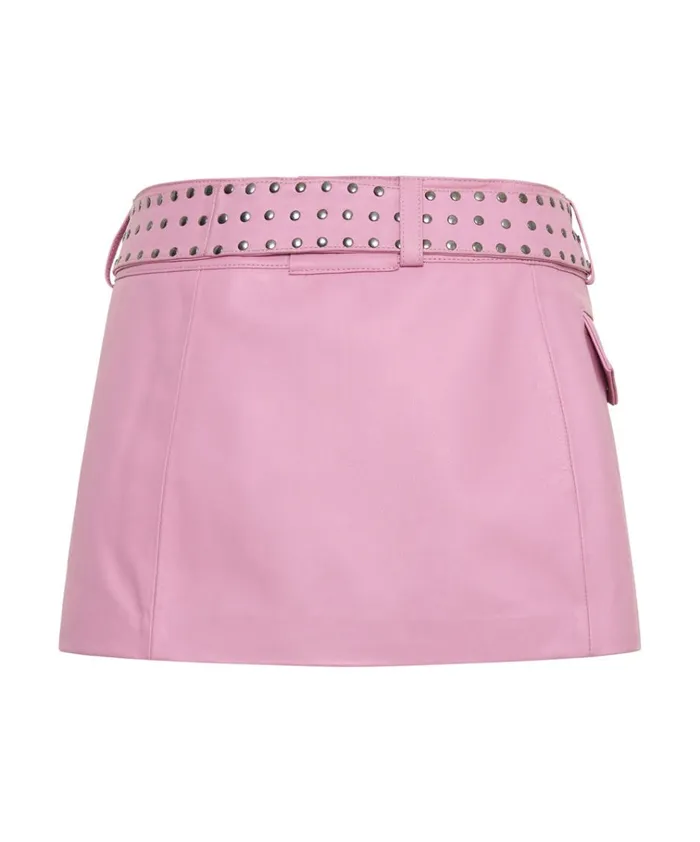 RIZZO PINK STUDDED LEATHER BELTED MINI SKIRT Women One Teaspoon Bottoms RIZZO PINK STUDDED LEATHER BELTED MINI SKIRT Women One Teaspoon Bottoms