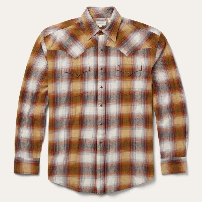 Rust Plaid Flannel Western Shirt Brown Men Stetson Western Shirts
