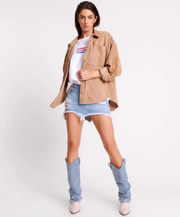 SAND SUEDE LEATHER DARIA SHACKET Women One Teaspoon Shirts