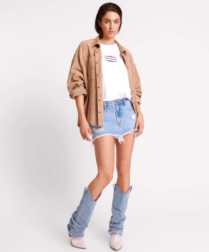 SAND SUEDE LEATHER DARIA SHACKET Women One Teaspoon Shirts SAND SUEDE LEATHER DARIA SHACKET Women One Teaspoon Shirts