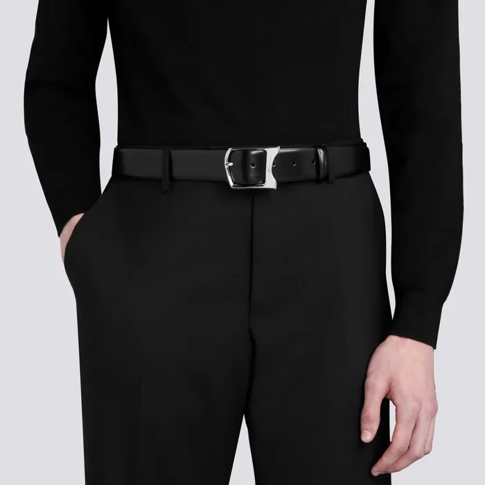 Santoni Black Leather Adjustable Belt Men Belts