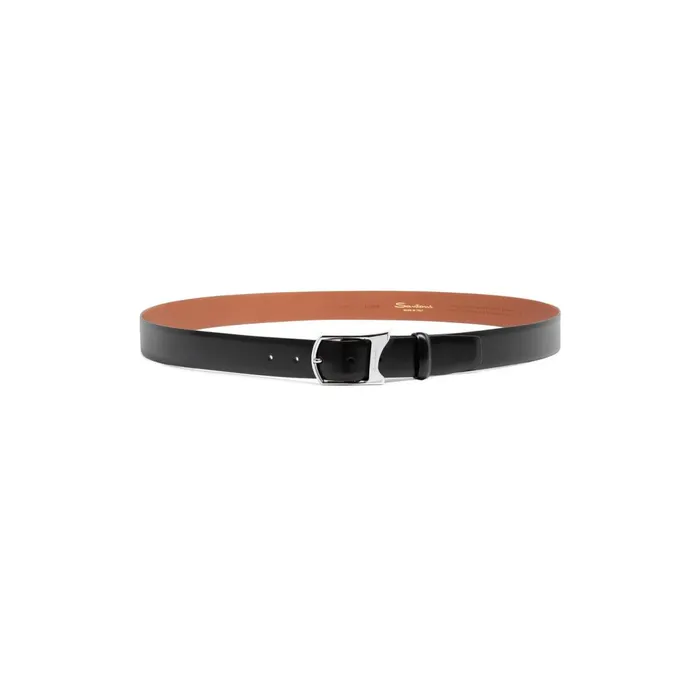 Santoni Black Leather Adjustable Belt Men Belts