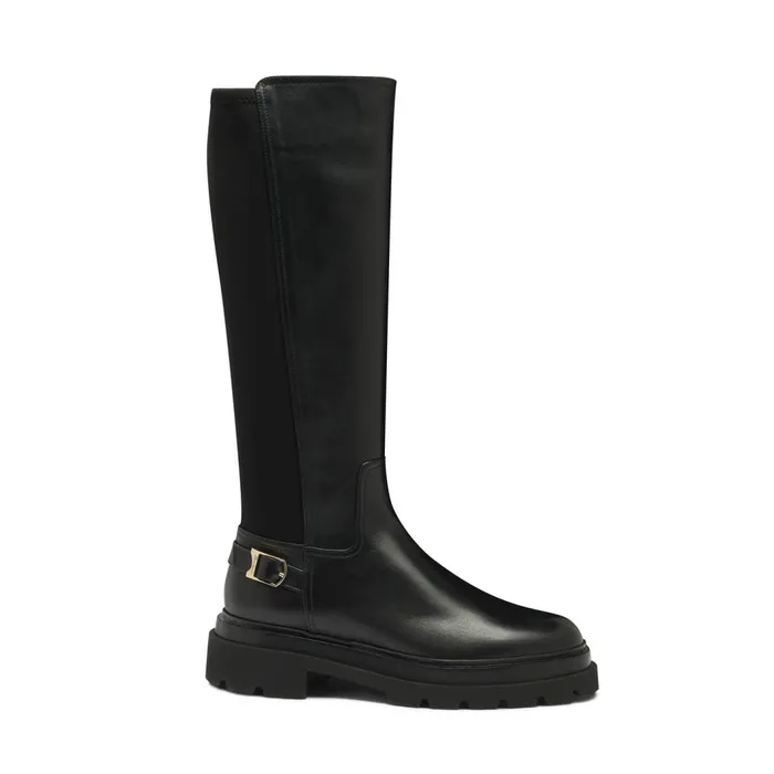 Santoni Black Leather Boot Women Boots and Ankle Boots