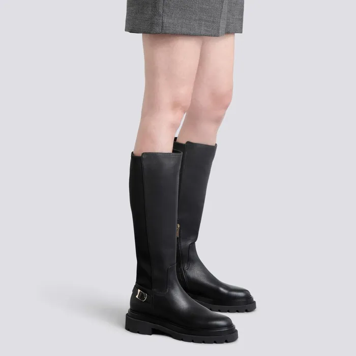 Santoni Black Leather Boot Women Boots and Ankle Boots