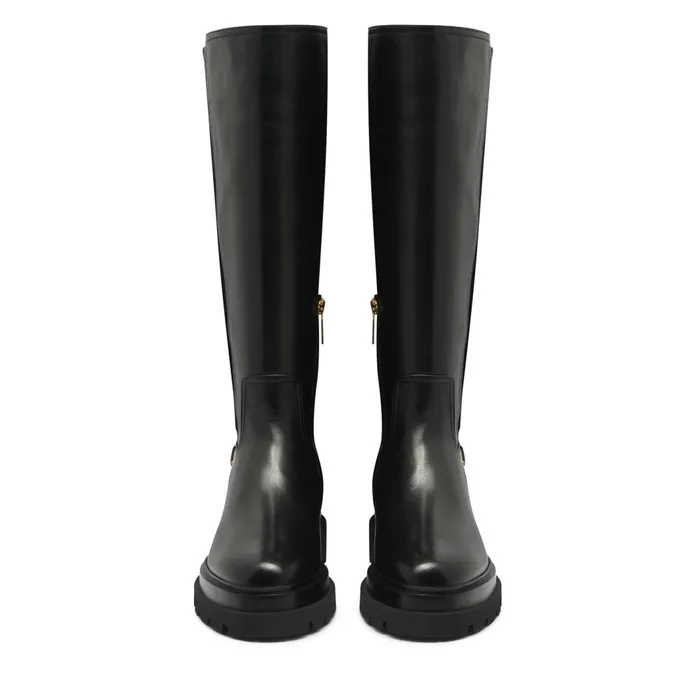 Santoni Black Leather Boot Women Boots and Ankle Boots