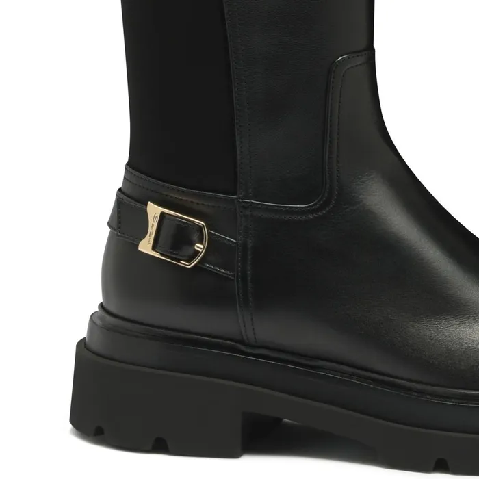 Santoni Black Leather Boot Women Boots and Ankle Boots