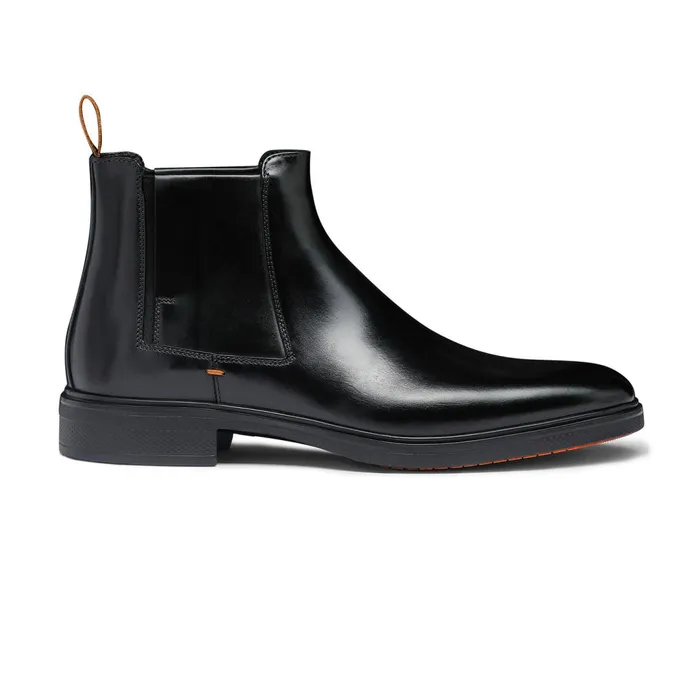 Santoni Black Leather Easy Boot Men Boots
