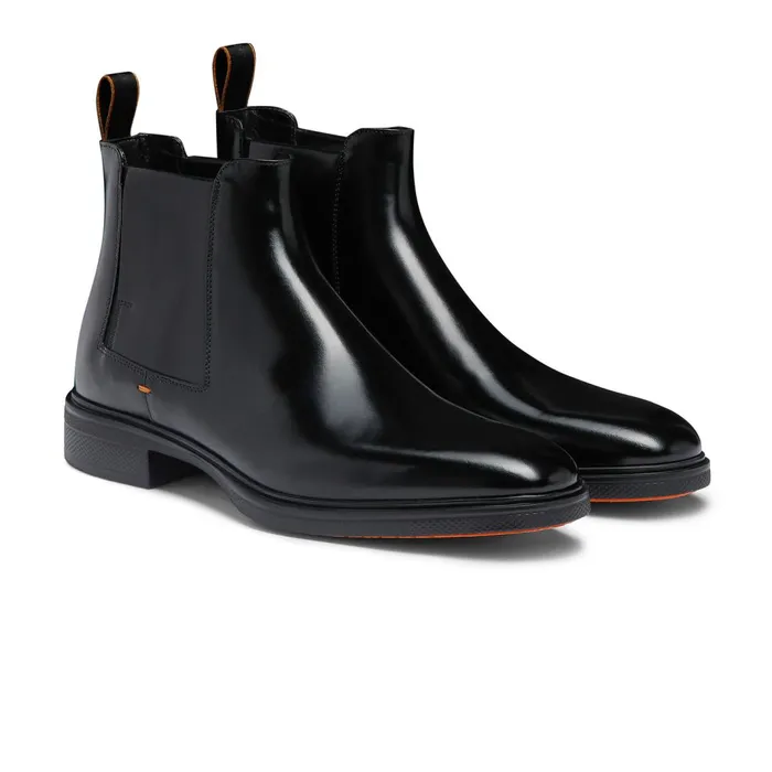 Santoni Black Leather Easy Boot Men Boots