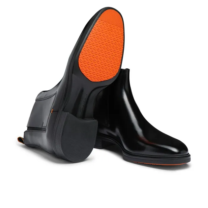 Santoni Black Leather Easy Boot Men Boots