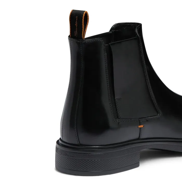 Santoni Black Leather Easy Boot Men Boots