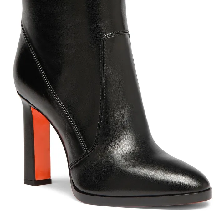 Santoni Black Leather HighHeel Boot Women Boots and Ankle Boots