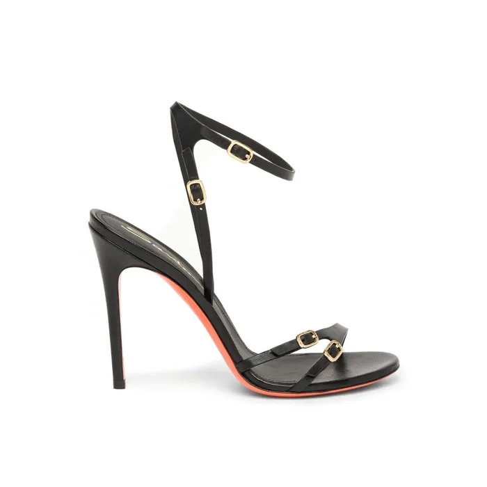 Santoni Black Leather HighHeel Sandal Women Sandals
