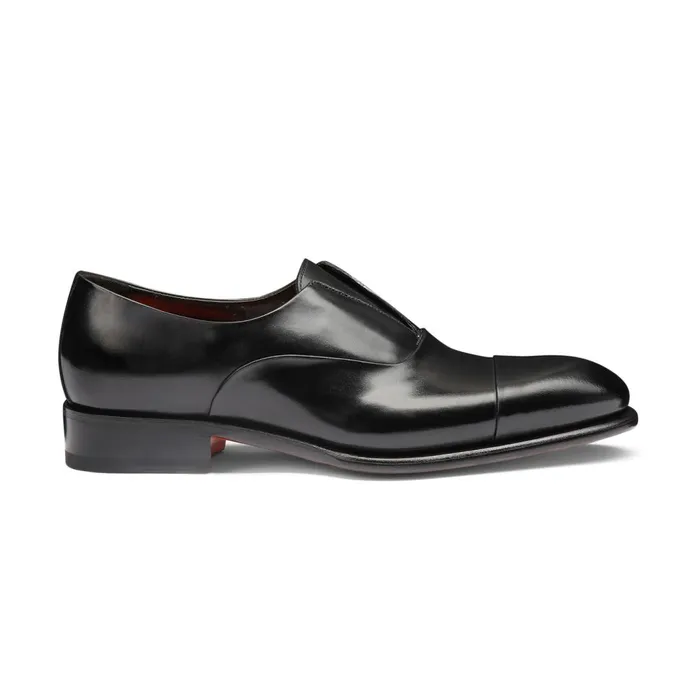 Santoni Black Leather LaceUp Shoe Men LaceUps