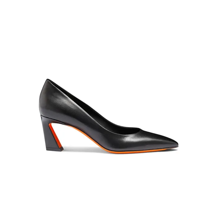 Santoni Black Leather MidHeel Pump Women Pumps and Heels