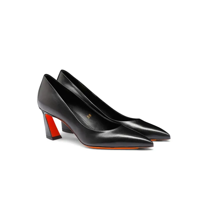 Santoni Black Leather MidHeel Pump Women Pumps and Heels