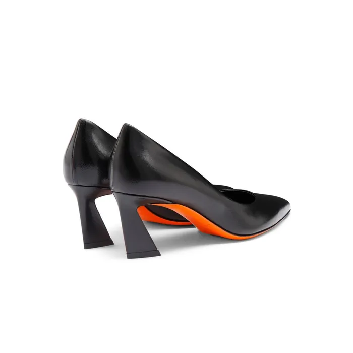Santoni Black Leather MidHeel Pump Women Pumps and Heels