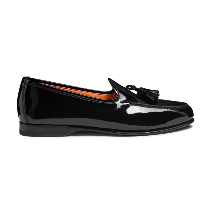 Santoni Black Patent Leather Andrea Tassel Loafer Men Loafers