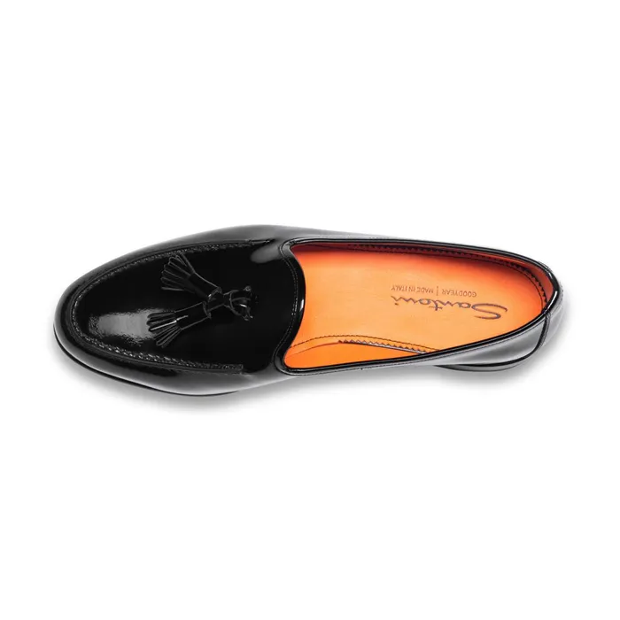 Santoni Black Patent Leather Andrea Tassel Loafer Men Loafers
