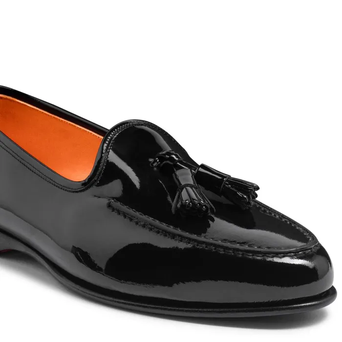Santoni Black Patent Leather Andrea Tassel Loafer Men Loafers