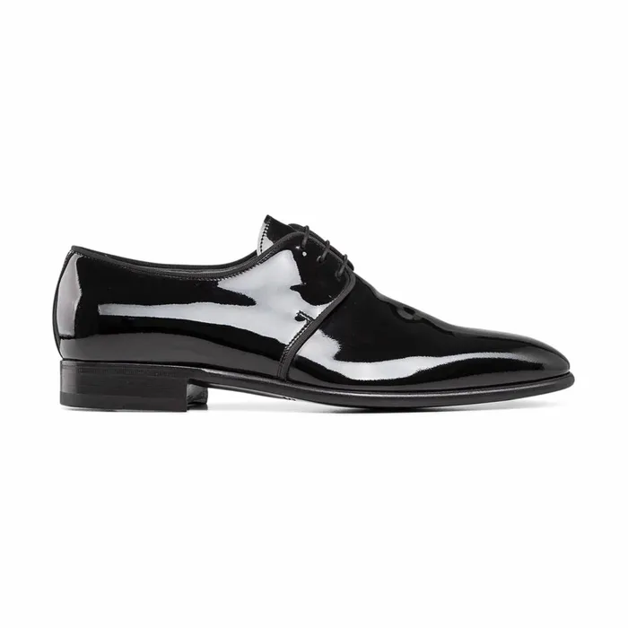 Santoni Black Patent Leather Derby Shoe Men LaceUps