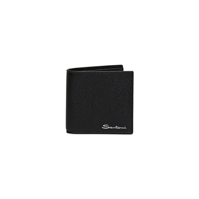 Santoni Black Saffiano Leather Wallet MenWomen Small Leather Goods
