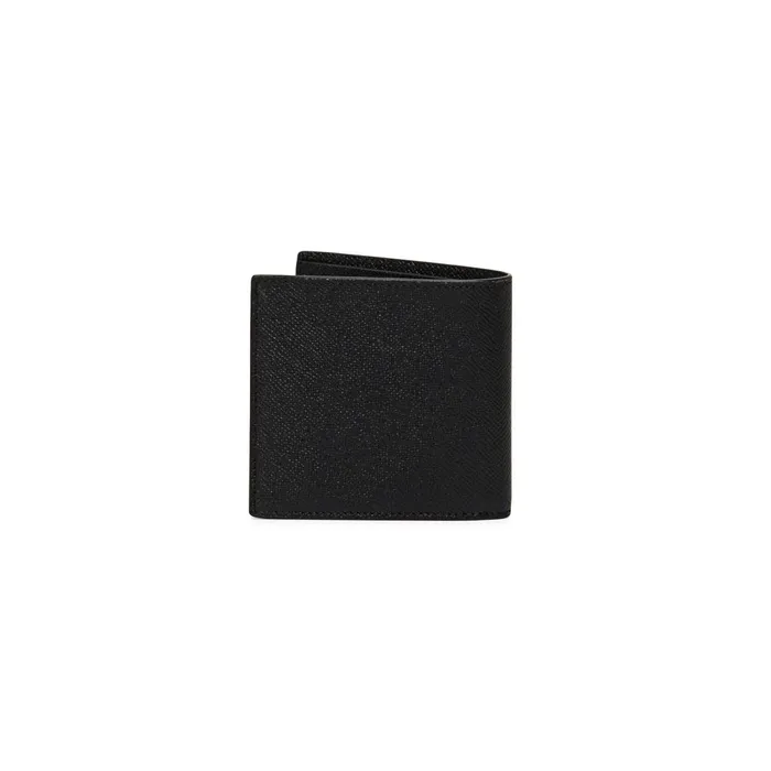 Santoni Black Saffiano Leather Wallet MenWomen Small Leather Goods
