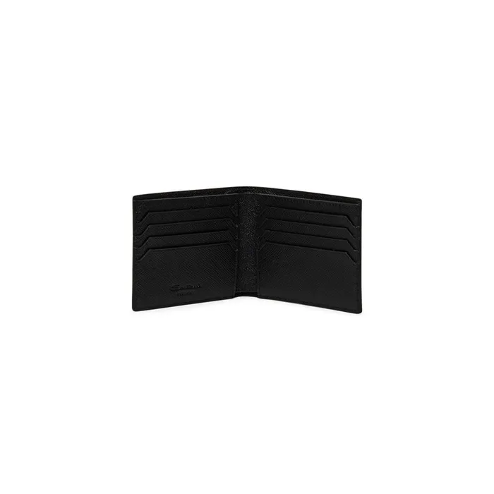 Santoni Black Saffiano Leather Wallet MenWomen Small Leather Goods