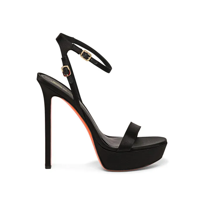 Santoni Black Satin HighHeel Sandal Women Sandals