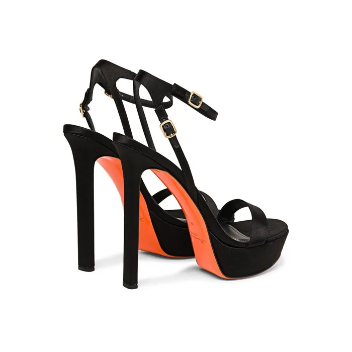 Santoni Black Satin HighHeel Sandal Women Sandals