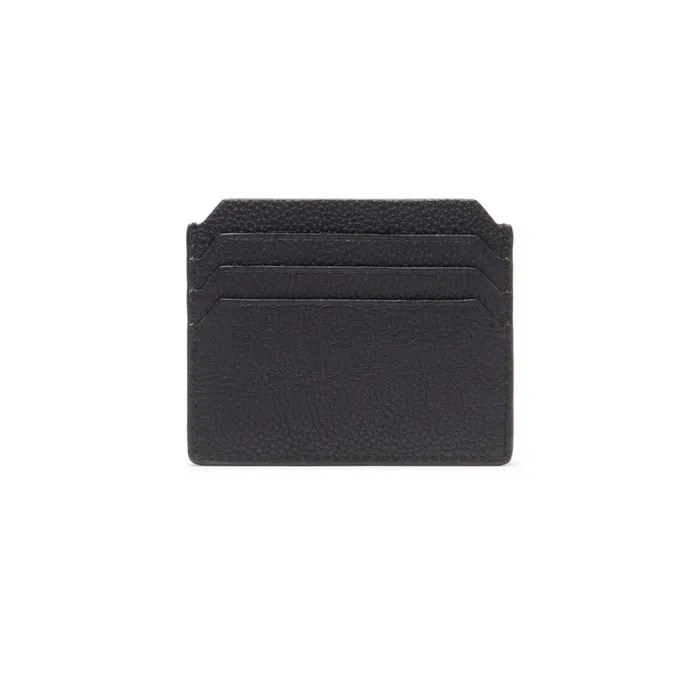 Santoni Black Tumbled Leather Credit Card Holder Men Small Leather Goods