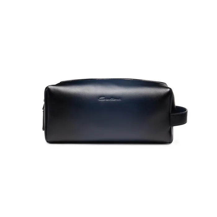 Santoni Blue Leather Pouch MenWomen Small Leather Goods