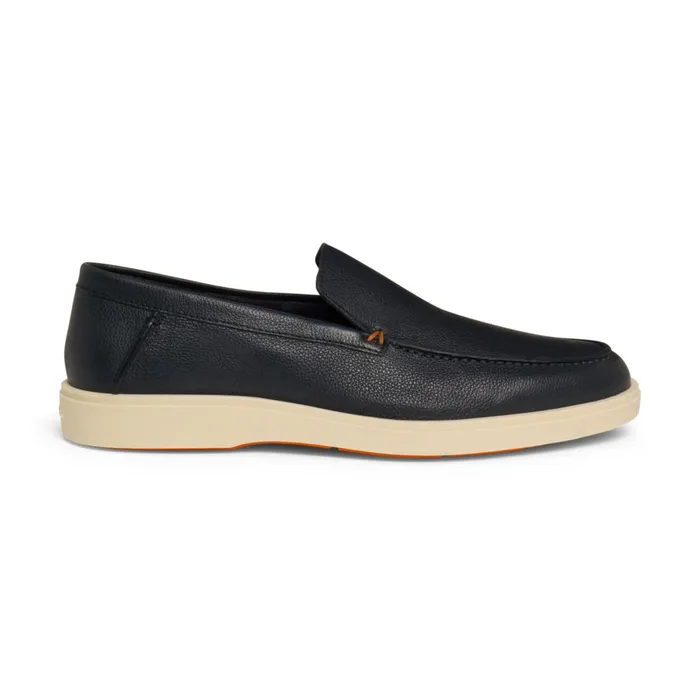Santoni Blue Tumbled Leather Loafer Men Loafers