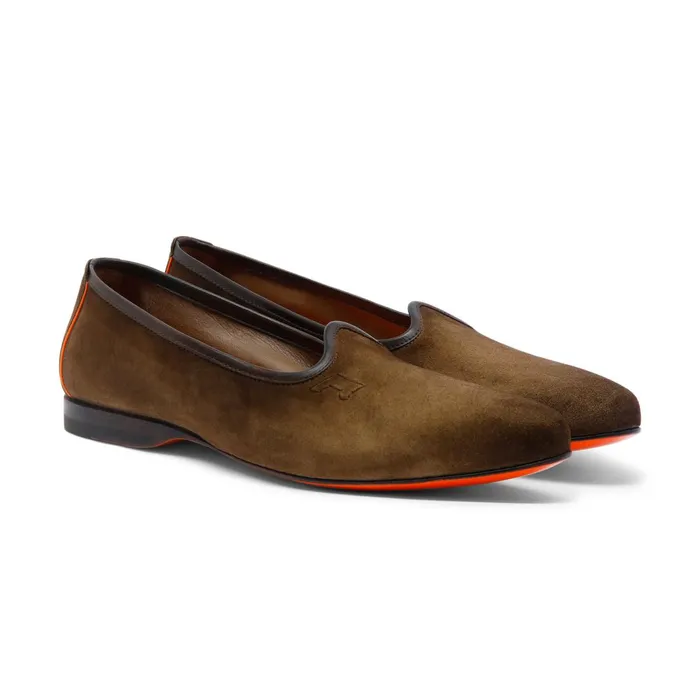 Santoni Brown Suede Loafer Men Loafers