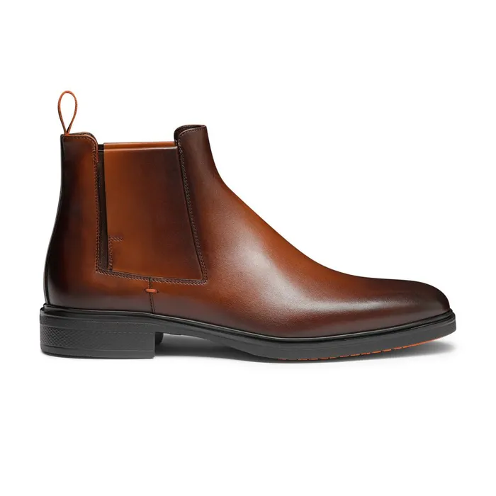 Santoni Dark Brown Leather Easy Boot Men Boots