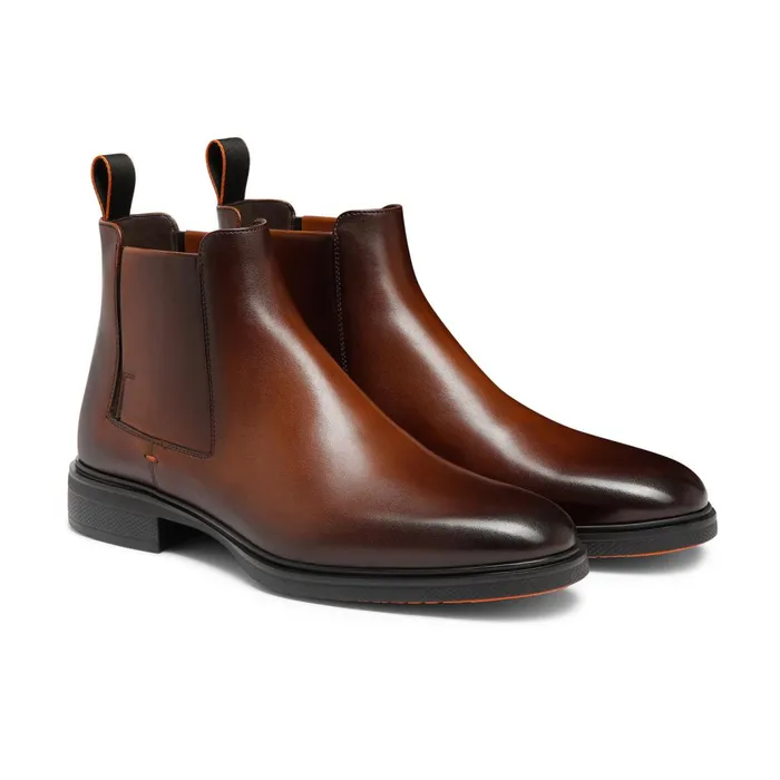 Santoni Dark Brown Leather Easy Boot Men Boots