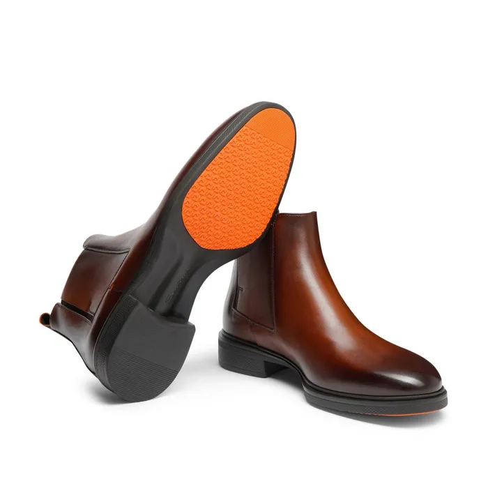 Santoni Dark Brown Leather Easy Boot Men Boots