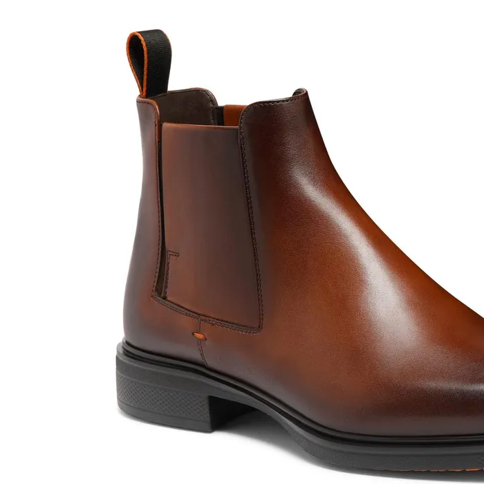 Santoni Dark Brown Leather Easy Boot Men Boots