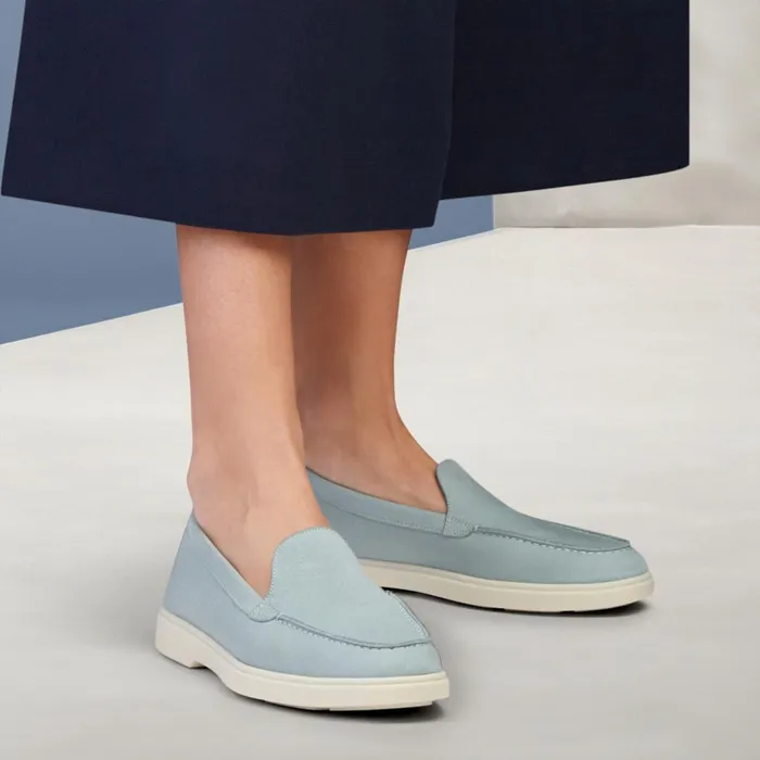 Santoni Light Blue Nubuck Loafer Women Loafers
