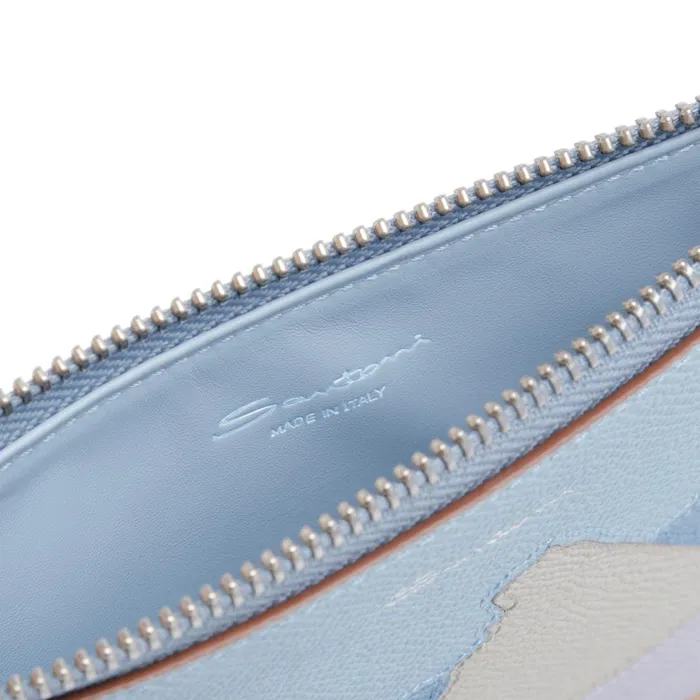 Santoni Light Blue Saffiano Leather Mini Pouch WomenMen Small Leather Goods