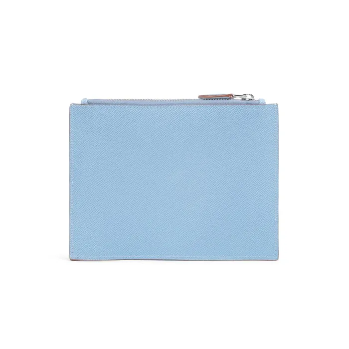 Santoni Light Blue Saffiano Leather Mini Pouch WomenMen Small Leather Goods
