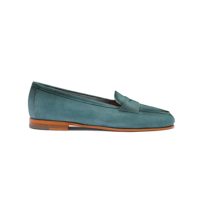 Santoni Light Blue Suede Carla Loafer Women Loafers