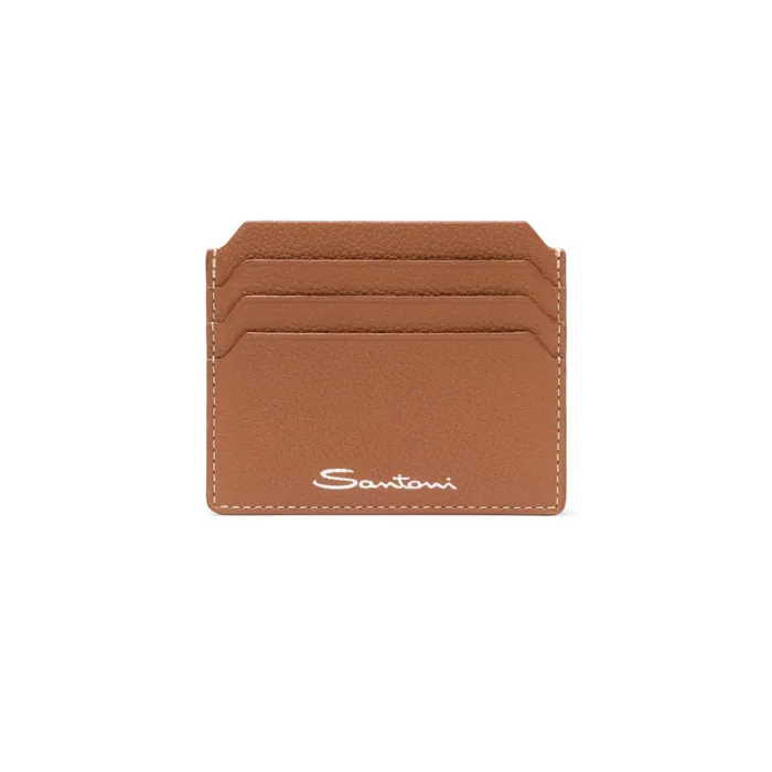 Santoni Light Brown Tumbled Leather Credit Card Holder Men Small Leather Goods Santoni Light Brown Tumbled Leather Credit Card Holder Men Small Leather Goods