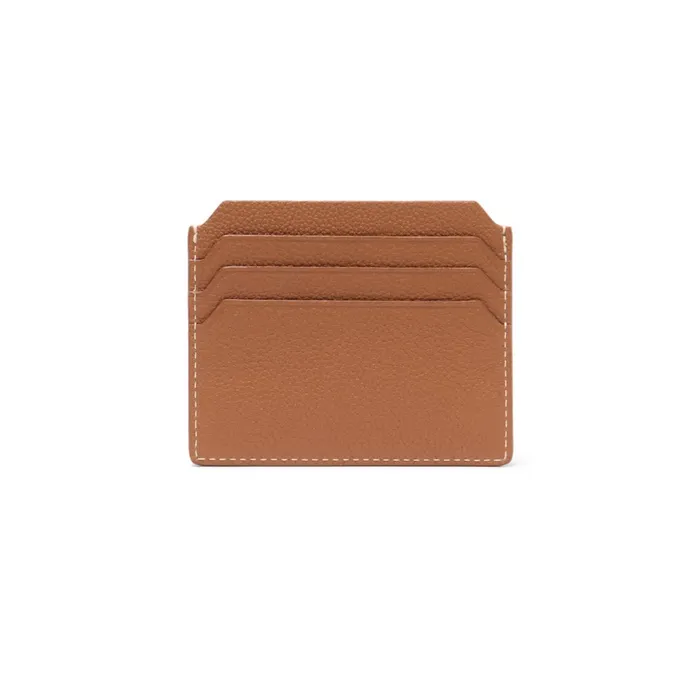 Santoni Light Brown Tumbled Leather Credit Card Holder Men Small Leather Goods