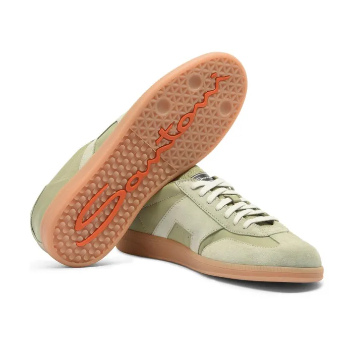 Santoni Light Green Leather And Suede Dbs Oly Sneaker Men Sneakers